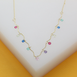 18k Gold Filled MultiColor CZ Stone Charms Necklace
