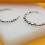 18K Rhodium Beaded Open Hoop Earrings