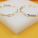 18K Gold Filled Dainty Paper Clip Chain Open Hoop Earrings (J208)