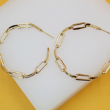 18K Gold Filled Dainty Paper Clip Chain Open Hoop Earrings (J208)