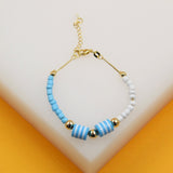 Gold Filled Blue Beaded Chain Kids Bracelet (I138)