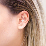18K Gold Filled CZ Stone Cross Industrial Bar Ear Cuff (L179)