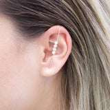 18K Gold Filled Round CZ Stones Industrial Bar Ear Cuff (L180)