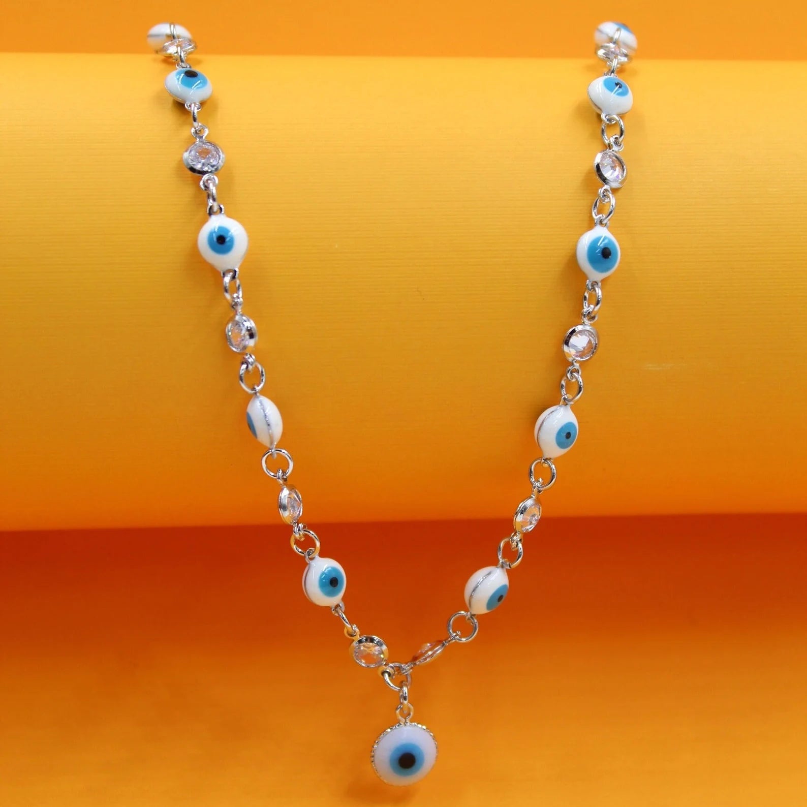 18k Gold Filled Zirconia Dangle Evil Eye Charm Necklace (F237B)