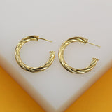 18K Gold Filled 4mm Twisted Open Hoop Earrings (J128)(J130)(J132)