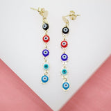 18K Gold Filled Colorful Evil Eyes Long Drop & Dangle Earrings