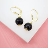 18K Gold Filled Black Pearl Dangle French Lever Back Earrings