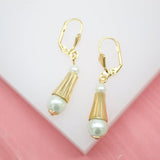 18K Gold Filled Long Golden Dangle Pearl Earrings