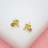 18K Gold Filled Elephant Stud Earrings With A CZ Cubic Zirconia Stone