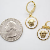 18K Gold Filled Small Enamel Medusa Charm Dainty Dangle Huggie Hoop Earrings