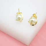 18K Gold Filled Small And Large Golden Pearl Stud Earrings (K246)