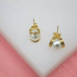 18K Gold Filled Pearl Stud Earrings With Golden Rings