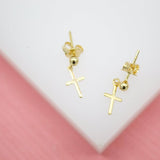 18K Gold Filled Cross Stud Dangle Earrings (L24)