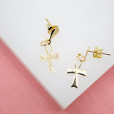 18K Gold Filled Crucifix Stud Dangle Earrings (L39)