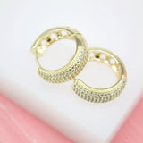 18K Gold Filled Huggies Earrings With Micro CZ Cubic Zirconia (L295)