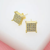 18K Gold Filled Square Stud Earrings With Micro CZ Cubic Zirconia Stone