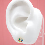 18K Gold Filled Colorful Flower Stud Earrings With CZ Cubic Zirconia Stone