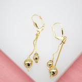 18K Gold Filled Long Dangle Golden Bead Earrings