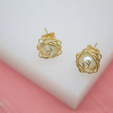 18K Gold Filled Pearl Stud Earrings With Golden Wraps (L128)