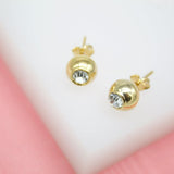 18K Gold Filled Round Stud Earrings With CZ Stone