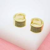 18K Gold Filled Huggies Earrings With CZ Cubic Zirconia Black Stones
