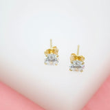 18K Gold Filled Clear Round CZ Cubic Zirconia Stone Stud Earrings (L135)
