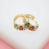 18K Gold Filled Huggies Earrings With Oval MultiColor CZ Cubic Zirconia Stones [STYLE B] (L290)