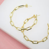 18K Gold Filled Paper Clip Link Hoops Stud Earrings(K171)