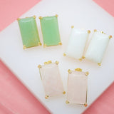 18K Gold Filled Rectangle Pink, White, Green Natural Stone, GemStone Stud Earrings