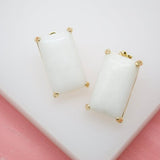 18K Gold Filled Rectangle Pink, White, Green Natural Stone, GemStone Stud Earrings