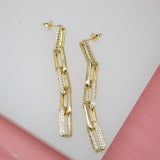 18K Gold Filled Rectangle Link Dangle and Drop Earrings With CZ Stones (K141B)