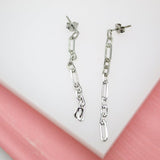 18K Rhodium Filled Long Dangle Drop Chain Link Earrings