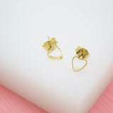 18K Gold Heart Outlined Filled Stud Earrings (L2)