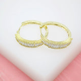 18K Gold Filled Huggies Earrings With Large CZ Cubic Zirconia Stones (K247A)
