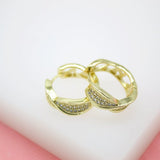 18K Gold Filled Twisted Huggies Earrings With CZ Cubic Zirconia Stones