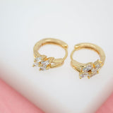 18K Gold Filled Huggies Earrings With Clear Baguette CZ Cubic Zirconia Stones (L73) (STYLE H)