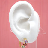 18K Gold Filled Huggies Earrings With Oval MultiColor CZ Cubic Zirconia Stones [STYLE B] (L290)