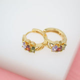 18K Gold Filled Huggies Earrings With Oval MultiColor CZ Cubic Zirconia Stones (STYLE BB)