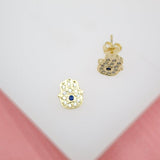 18K Gold Filled Hand of Hamsa Stud Earrings With Clear and Blue CZ Stones (K341)