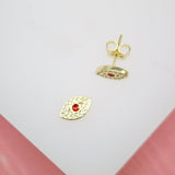 18K Gold And Rhodium Filled Evil Eye Stud Earrings With Clear CZ Stones