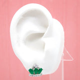 18K Gold Filled Crown Stud Earrings With Blue, Green, Pink CZ Stones