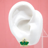 18K Gold Filled Crown Stud Earrings With Blue, Green, Pink CZ Stones