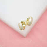 18K Gold Filled Thick Huggies Earrings With Cubic Zirconia Clear Stones (K234)
