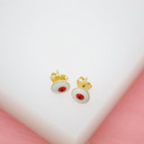 18K Gold Filled Red, Pink Evil Eye Earrings