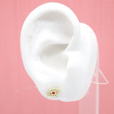 18K Gold And Rhodium Filled Evil Eye Stud Earrings With Clear CZ Stones