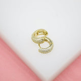 18K Gold Filled Thick Huggies Earrings With Cubic Zirconia Clear Stones (K234)
