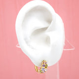 18K Gold Filled Huggies Earrings With MultiColor Round And Oval CZ Cubic Zirconia Stones (L73) (Style M)