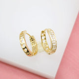 18K Gold Filled Slim Huggies Earrings With CZ Cubic Zirconia Stones (L246)