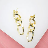 18K Gold Filled Diamond Cut Cuban Curb Link Chain Dangle Drop Long Earrings (L192)