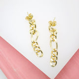 18K Gold Filled Figaro Chain Dangle Drop Long Earrings